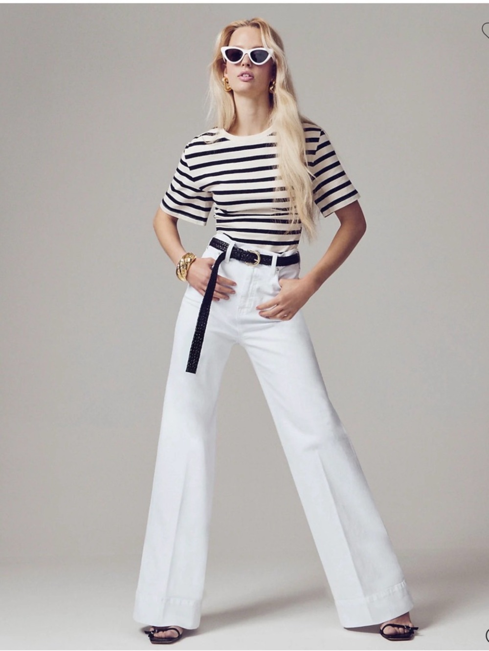 J Crew Wide Leg Denim Trouser in White - Picture 2 of 9